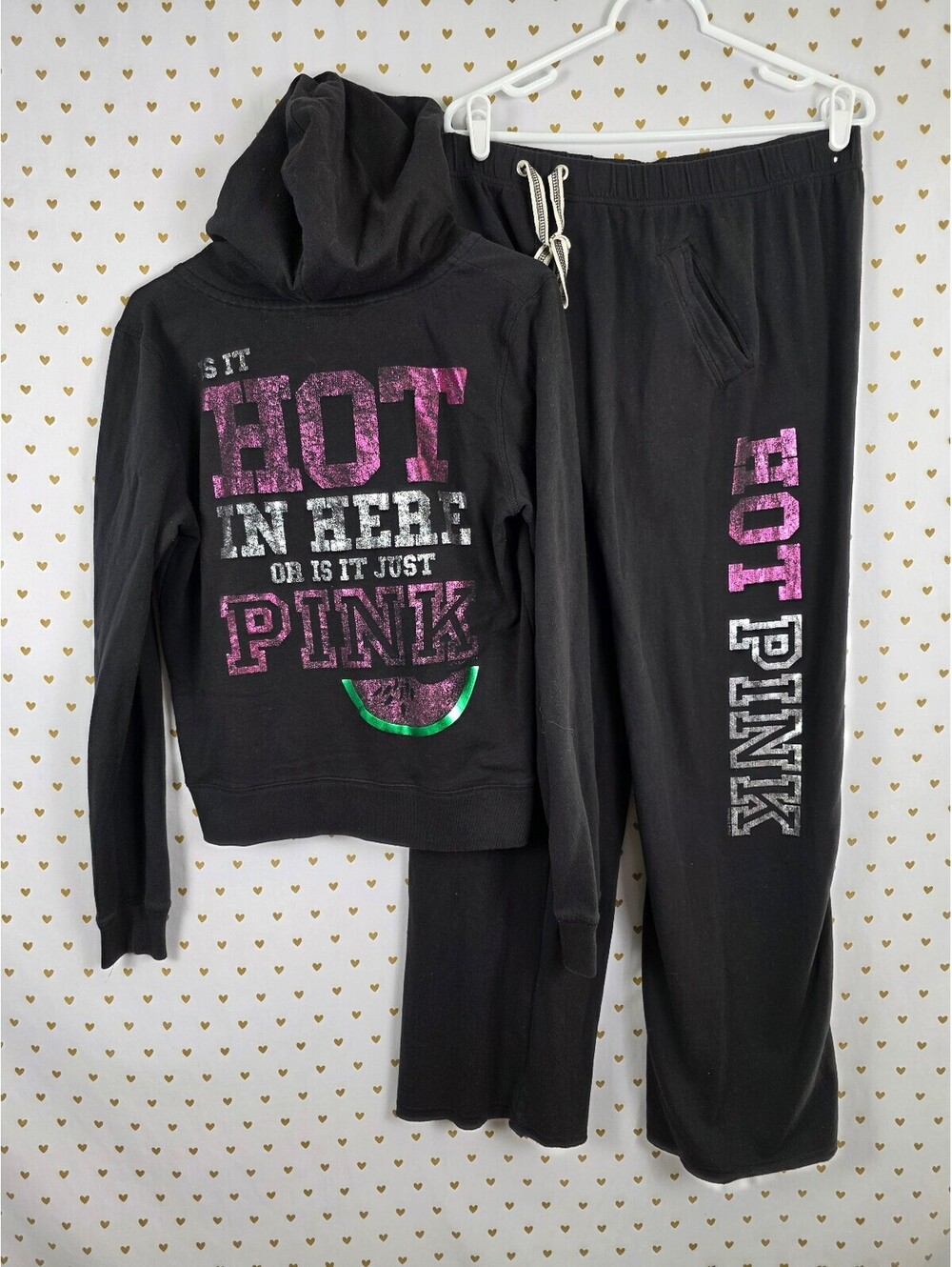 Victorias Secret PINK Vintage Y2k Full zip Hoodie Boyfriend Sweats Set Small L